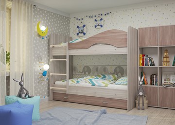 Детская кровать для девочки Мая с 2 ящиками на щитах, корпус Шимо светлый, фасад Шимо темный в Норильске