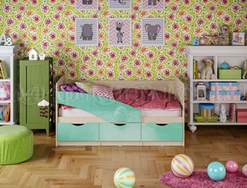 Детская кровать Бабочки 800*1800, Бирюза глянец в Красноярске