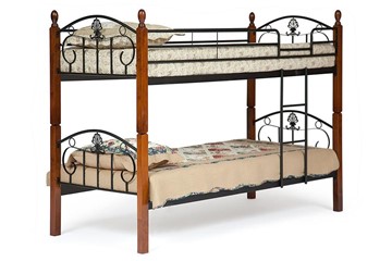 Детская кровать BOLERO двухярусная дерево гевея/металл, 90*200 см (bunk bed), красный дуб/черный в Норильске
