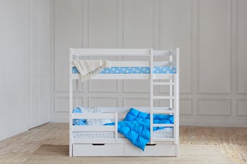Детская 2-этажная кровать без крыши с ящиками, цвет белый в Норильске