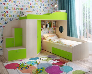Детская кровать-шкаф Кадет-2, корпус Дуб, фасад Лайм в Норильске