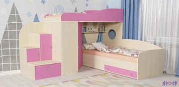 Детская кровать-шкаф Кадет-2, корпус Дуб, фасад Розовый в Норильске