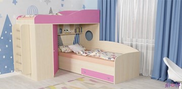 Детская кровать-шкаф Кадет-2 с металлической лестницей, корпус Дуб, фасад Розовый в Норильске