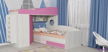 Детская кровать-шкаф Кадет-2 с металлической лестницей, корпус Винтерберг, фасад Розовый в Норильске