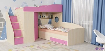 Детская кровать-шкаф Кадет-2 с универсальной лестницей, корпус Дуб, фасад Розовый в Норильске