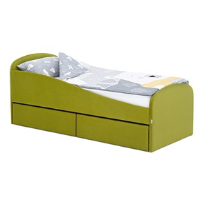 Мягкая кровать с ящиками Letmo 190х80 оливковый (велюр) в Норильске