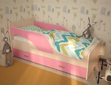 Кровать с ящиками Максимка, корпус Млечный дуб, фасад Розовый в Норильске