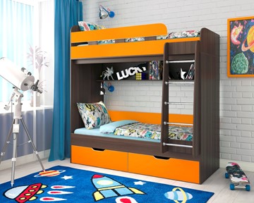 Детская 2-этажная кровать Юниор-5, каркас Бодего, фасад Оранжевый в Норильске