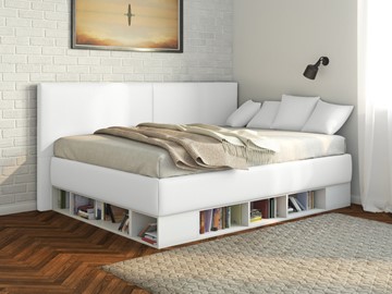 Подростковая кровать Lancaster 1, 120х200, ЛДСП белая, экокожа белая в Норильске