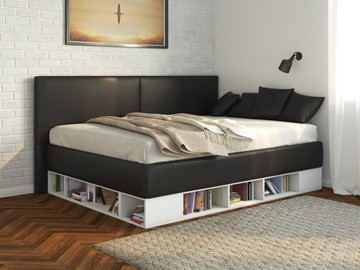 Подростковая кровать Lancaster 1, 120х200, ЛДСП белая, экокожа черная в Норильске