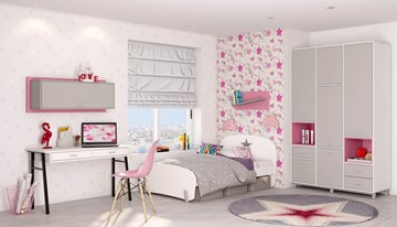 Комплект мебели для детской POLINI Kids Mirum №7 Белый / Серый / Розовый в Норильске