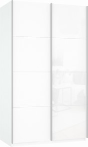 Шкаф 2-х дверный Прайм (ДСП/Белое стекло) 1200x570x2300, белый снег в Красноярске