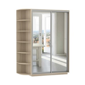 Шкаф 2-дверный Экспресс (2 зеркала), со стеллажом 1500x600x2200, шимо светлый в Норильске
