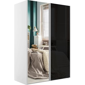 Шкаф 2-дверный Эста (Зеркало/Стекло черное) 1600x660x2400, белый снег в Норильске