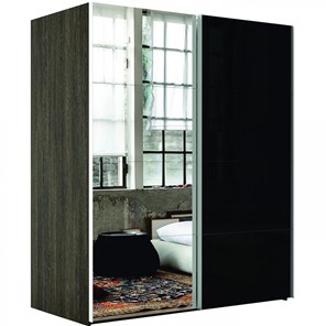 Шкаф 2-створчатый Эста (Зеркало/Стекло черное) 1800x660x2400, венге мали в Норильске