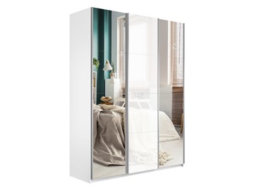 Шкаф 3-х дверный Широкий Прайм (2 Зеркала / Стекло белое) 2400x570x2300, Белый Снег в Норильске