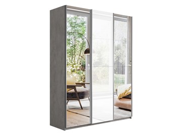 Шкаф 3-дверный Широкий Прайм (2 Зеркала / Стекло белое) 2400x570x2300, Бетон в Норильске
