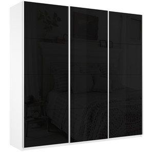 Шкаф 3-дверный Широкий Прайм (Черное стекло) 2400x570x2300,  Белый Снег в Красноярске