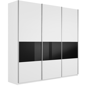 Шкаф 3-х створчатый Широкий Прайм (ДСП / Черное стекло) 2400x570x2300, Белый снег в Норильске