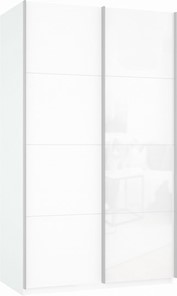 Шкаф-купе двухдверный Прайм (ДСП/Белое стекло) 1400x570x2300, белый снег в Норильске