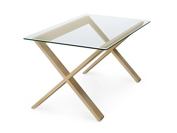 Стеклянный столик Оникс-11, Натуральный массив/Прозрачное стекло в Норильске