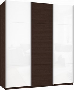Шкаф Прайм (Белое стекло/ДСП/Белое стекло) 2100x570x2300, венге в Норильске