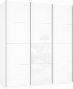 Шкаф 3-х створчатый Прайм (ДСП/Белое стекло/ДСП) 1800x570x2300, белый снег в Норильске