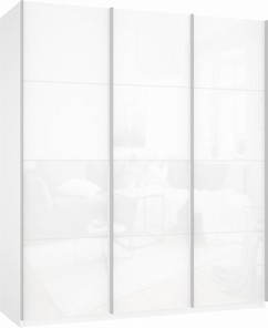 Шкаф 3-х створчатый Прайм (3 Белое стекло) 2100x570x2300, белый снег в Норильске