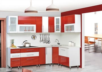 Модульная кухня Мыло 224 2600х1600, цвет Красный/Белый металлик в Норильске
