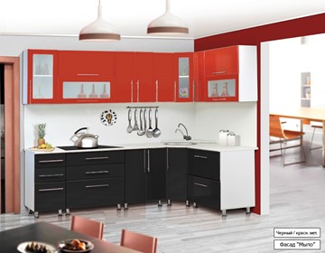 Кухонный угловой гарнитур Мыло 224 2600х1600, цвет Черный/Красный металлик в Норильске