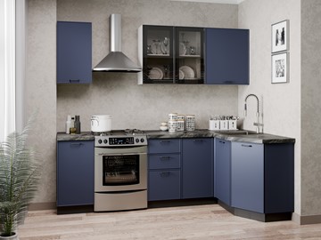 Кухонный угловой гарнитур 2400 Индиго, Белый/Темно-синий в Норильске