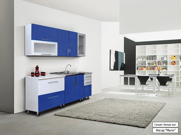 Кухня маленькая Мыло 224 2000х718, цвет Синий/Белый металлик в Норильске