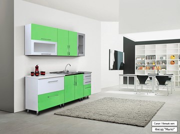 Модульный кухонный гарнитур Мыло 224 2000х718, цвет Салат/Белый металлик в Норильске