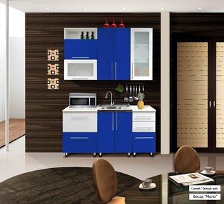Кухня маленькая Мыло 224 1600х718, цвет Синий/Белый металлик в Норильске