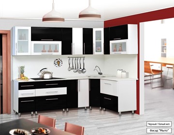 Угловая кухня Мыло 224 2600х1600, цвет Черный/Белый металлик в Красноярске