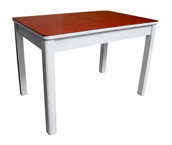 Кухонный стол раскладной Айсберг-01 СТ2, белое ЛДСП/стекло алое/прямые массив белый в Красноярске