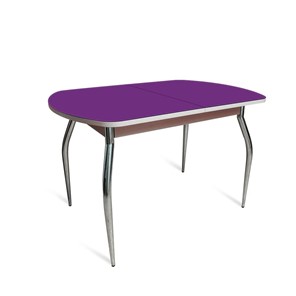 Кухонный обеденный стол ПГ-08 СТ2, дуб молочный/фиолетовое стекло/35 хром гнутые металл в Норильске