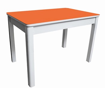 Кухонный стол раскладной Айсберг-01 СТ2, белое ЛДСП/стекло оранжевое/прямые массив белый в Норильске