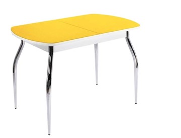 Раздвижной стол ПГ-07 СТ2, белое/желтое стекло/35 хром гнутые металл в Норильске