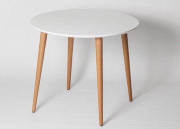 Кухонный раздвижной круглый стол Creo-line Белая Эмаль д. 100 см МДФ ножки светлый орех в Норильске