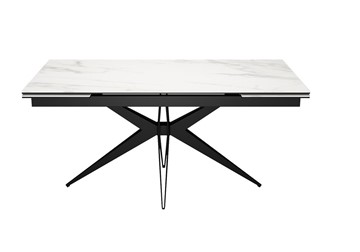 Керамический обеденный стол DikLine KW160 мрамор С41 (керамика белая)/опоры черные в Норильске