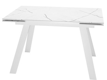 Стол обеденный раздвижной DikLine SKM140 Керамика Белый мрамор/подстолье белое/опоры белые (2 уп.) в Норильске