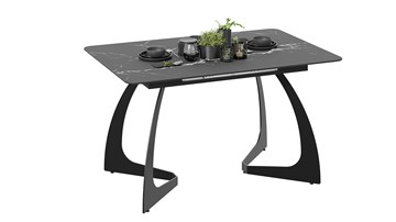 Кухонный стол раздвижной Конкорд Тип 2 (Черный муар/Стекло матовое черный мрамор) в Норильске