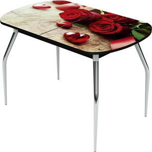 Кухонный раскладной стол Ривьера исп.2 ноги метал. крашеные №24 Фотопечать (Цветы №33) в Красноярске