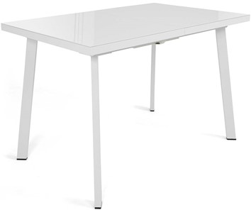Кухонный стол раскладной Сальвадор-1G (ноги белые, стекло cristal/белый цемент) в Норильске