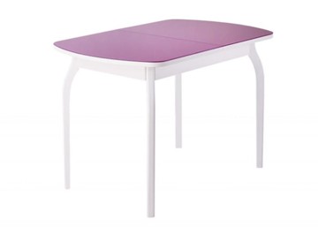 Кухонный раскладной стол ПГ-мини, матовое фиолетовое стекло, ноги гнутые массив белый в Норильске