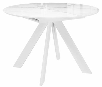 Стол из стекла раздвижной DikLine SFC110 d1100 стекло Оптивайт Белый мрамор/подстолье белое/опоры белые в Норильске