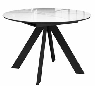 Стеклянный стол раздвижной  DikLine SFC110 d1100 стекло Оптивайт Белый мрамор/подстолье черное/опоры черные в Норильске