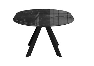 Стеклянный обеденный стол раздвижной DikLine SFC110 d1100 стекло Оптивайт Черный мрамор/подстолье черное/опоры черные в Норильске
