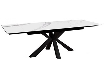 Керамический кухонный стол раздвижной DikLine SFE140 Керамика Белый мрамор/подстолье черное/опоры черные (2 уп.) в Норильске